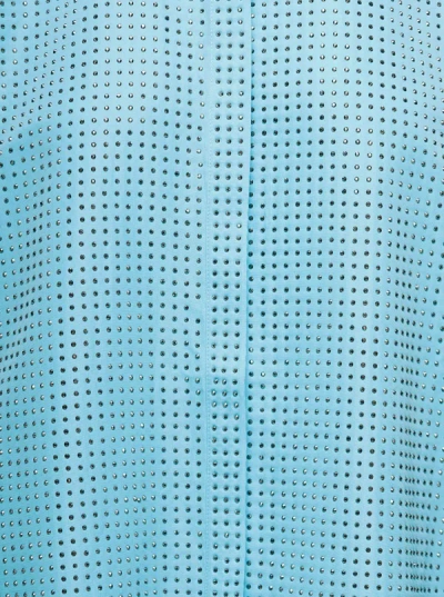 Shop Self-portrait Shirt With All-over Crystal Embellishment In Light Blue Technical Fabric Woman