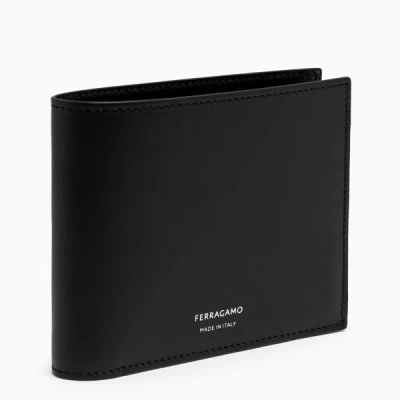 Shop Ferragamo Black Bi-fold Wallet With Logo In Multicolor