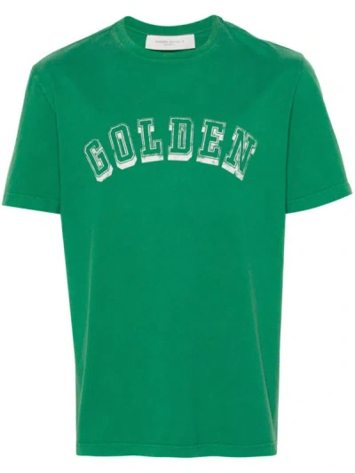 Shop Golden Goose Logo-print Cotton T-shirt In Green Jacket/ Heritage White