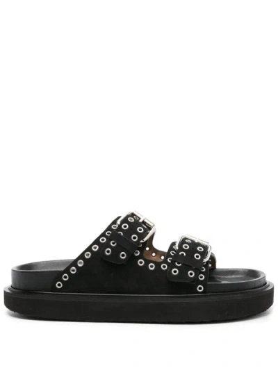 Shop Isabel Marant Lennyo Eyelet-embellished Sandals In Black