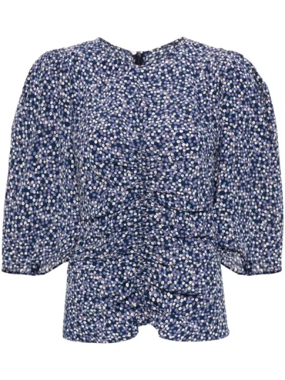 Shop Isabel Marant Ruched-detailing Short-sleeved Blouse In Blue
