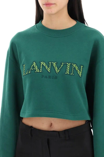 Shop Lanvin Cropped Sweatshirt With Embroidered Logo Patch In Green