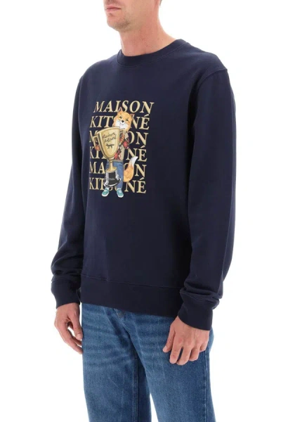 Shop Maison Kitsuné Maison Kitsune Fox Champion Crew-neck Sweatshirt In Blue