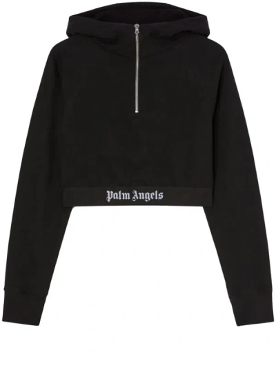 Shop Palm Angels Logo-strap Cotton Cropped Sweatshirt In Black Black