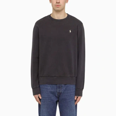 Shop Polo Ralph Lauren Washed-effect Crew-neck Sweatshirt In Black
