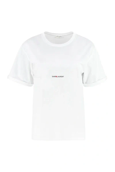 Shop Saint Laurent Cotton Crew-neck T-shirt In White