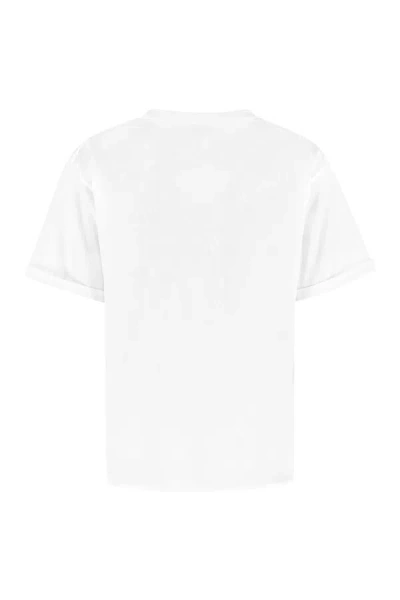 Saint Laurent Basic White T-shirt With Miiddle Logo Print In Cotton Woman In White