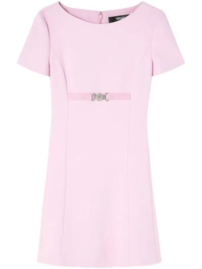 Shop Versace Dress Double Viscose Crepe Stretch Fabric Clothing In Pink & Purple