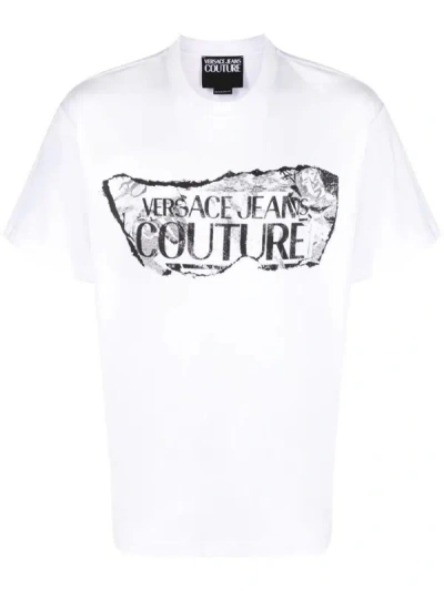 Shop Versace Jeans Couture Logo Magazine T-shirt Clothing In White