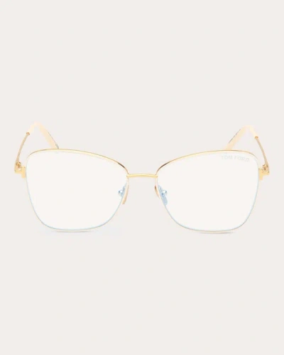 Shop Tom Ford Shiny Gold Blue Light Glasses In White