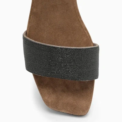 Shop Brunello Cucinelli Brown Suede Sandal With Beads In Beige