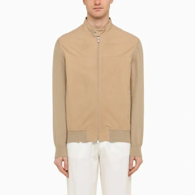 Shop Brunello Cucinelli Jacket With Knitted Sleeves In Beige