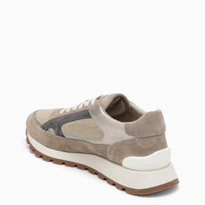 Shop Brunello Cucinelli Low Walnut-coloured Trainer With Beaded Detailing In Brown