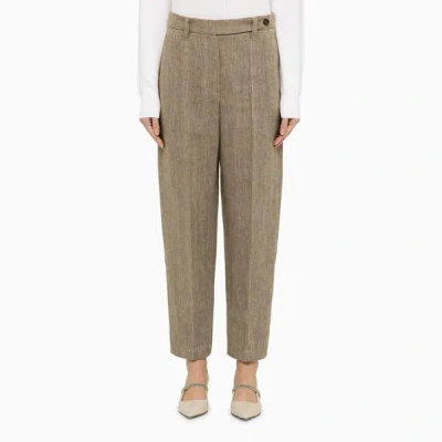 Shop Brunello Cucinelli Tobacco-coloured Trousers In Grey