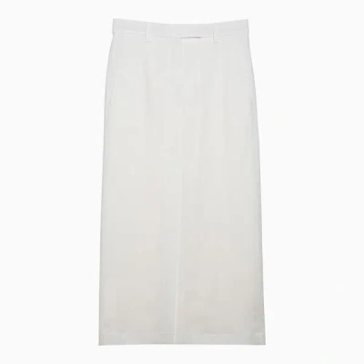 Shop Brunello Cucinelli White Linen-blend Skirt In Beige