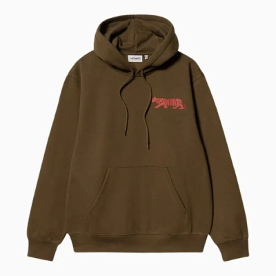 Shop Carhartt Wip Hooded Rocky Script Sweatshirt In Brown