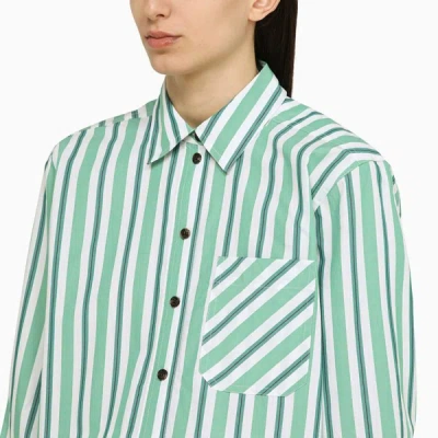 Shop Ganni Striped Oversize Shirt In In Green