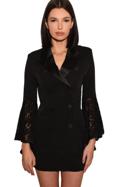 Shop Akalia Marie Blazer Dress With Lace Sleeve Black