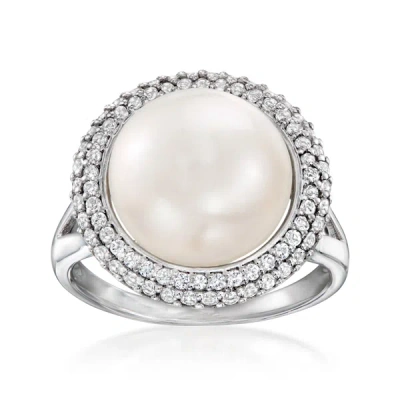 Ross-simons 12-12.5mm Cultured Pearl And . White Topaz Ring In Sterling Silver In White