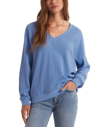 Shop Z Supply Arlo V-neck Waffle Top In Blue