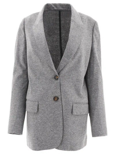 Shop Brunello Cucinelli Cashmere Jersey Deconstructed Blazer With Monili In Grey