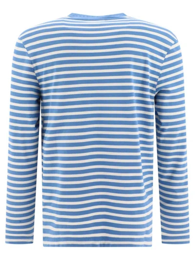 Shop Maison Kitsuné "fox Head" Striped T-shirt In Blue