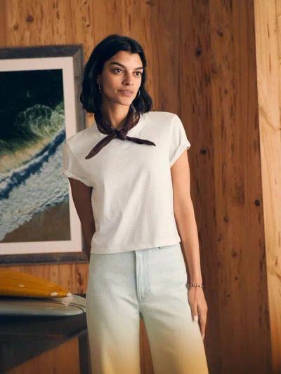 Shop Faherty Sunwashed Cropped Crew T-shirt In White