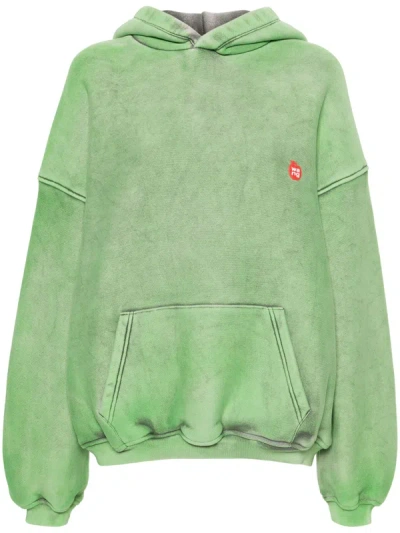 Shop Alexander Wang W/ Apple Logo Puff Print Women Hooded Sweatshirt In 358a Acid Fern