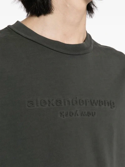 Shop Alexander Wang Women Acid Wash & Embossed Logo Short Sleeve Tee In 094a Soft Obsidian