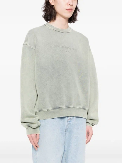 Shop Alexander Wang Women Embossed Logo Bi-color Acid Sweatshirt In 335a Acid Smoke Green