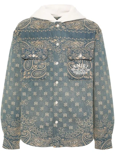 Shop Amiri Men Bandana Jcqrd Hooded Overshirt In 412 Crafted Indigo