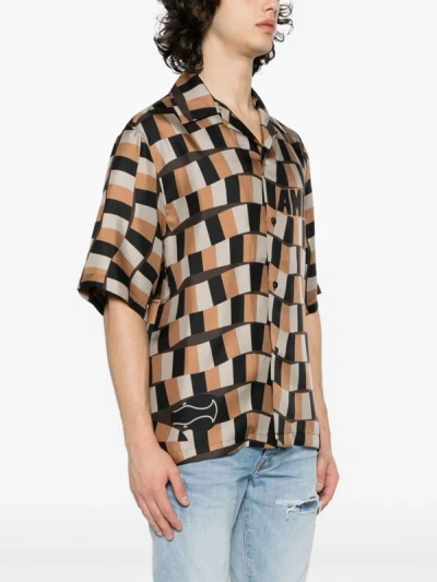 Shop Amiri Men Snake Checker Bowling Shirt In Brown