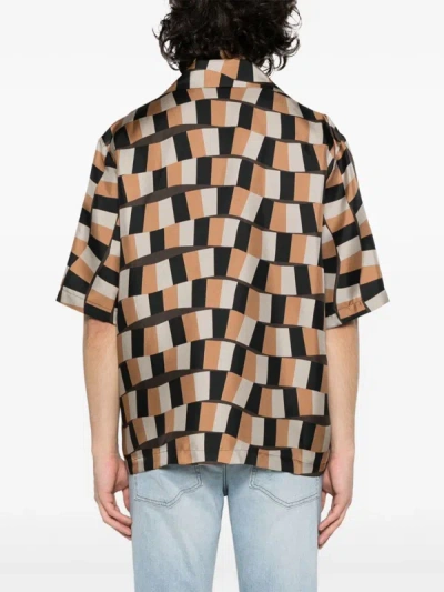 Shop Amiri Men Snake Checker Bowling Shirt In Brown