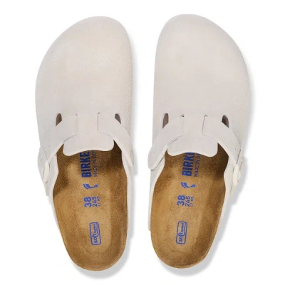 Shop Birkenstock Boston Soft Footbed Suede Leather Slippers In Antique White