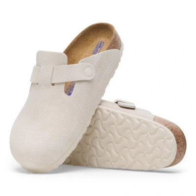 Shop Birkenstock Boston Soft Footbed Suede Leather Slippers In Antique White