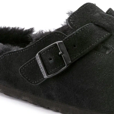 Shop Birkenstock Boston Shearling Suede Leather Slippers In Blk