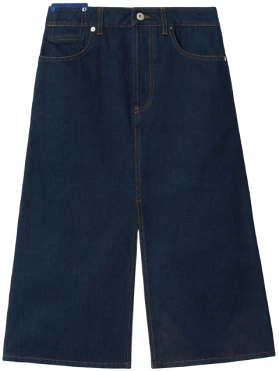 Shop Burberry Women Mid-length Denim Skirt In Indigo Blue