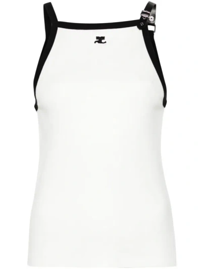 Shop Courrèges Courr??ges Women Buckle Contrast Tank Top In 0098 Heritage White/black