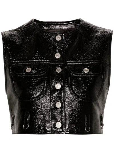 Shop Courrèges Courr??ges Women Multiflex Vinyl Cropped Vest In 9999 Black