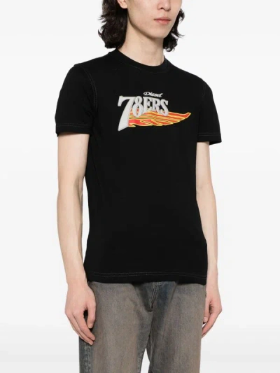 Shop Diesel Men 78ers Logo T-shirt In 9xx Black