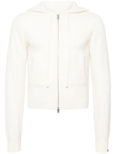 Shop Extreme Cashmere Hood Zip Up Cardigan In Cream