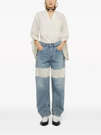 Shop Jil Sander Women Color Block Jeans In 471 Blue Sky