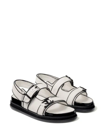 Shop Jimmy Choo Women Linen/soft Patent W/jc Hardware Sandals In Latte/black/black