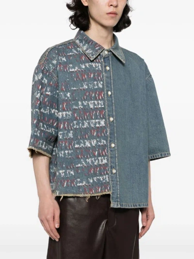 Shop Lanvin Future Men Short Sleeve Asymmetric Crop Shirt In 22 Light Blue