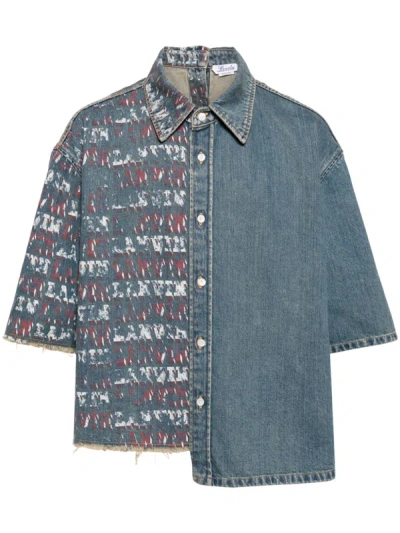 Shop Lanvin Future Men Short Sleeve Asymmetric Crop Shirt In 22 Light Blue