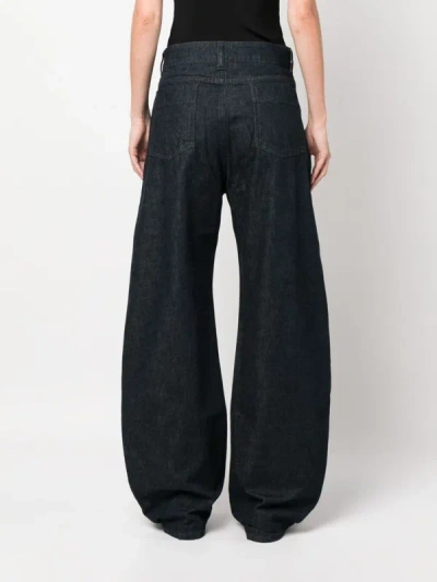 Shop Lemaire Women High Waisted Curved Pants In Bl760 Denim Indigo