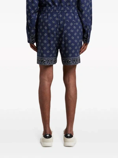 Shop Palm Angels Men Paisley Shorts In 4646 Navy Blue