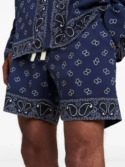 Shop Palm Angels Men Paisley Shorts In 4646 Navy Blue