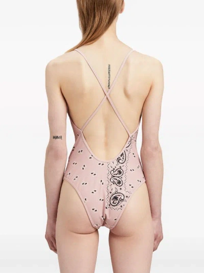 Shop Palm Angels Women Paisley Criss-cross Swimsuit In 3030 Pink Pink