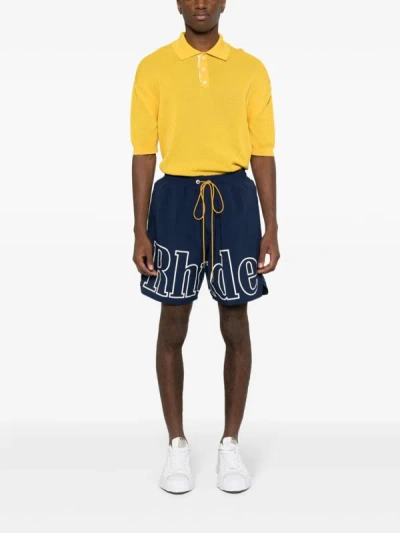 Shop Rhude Men Logo Track Shorts In 0302 Navy